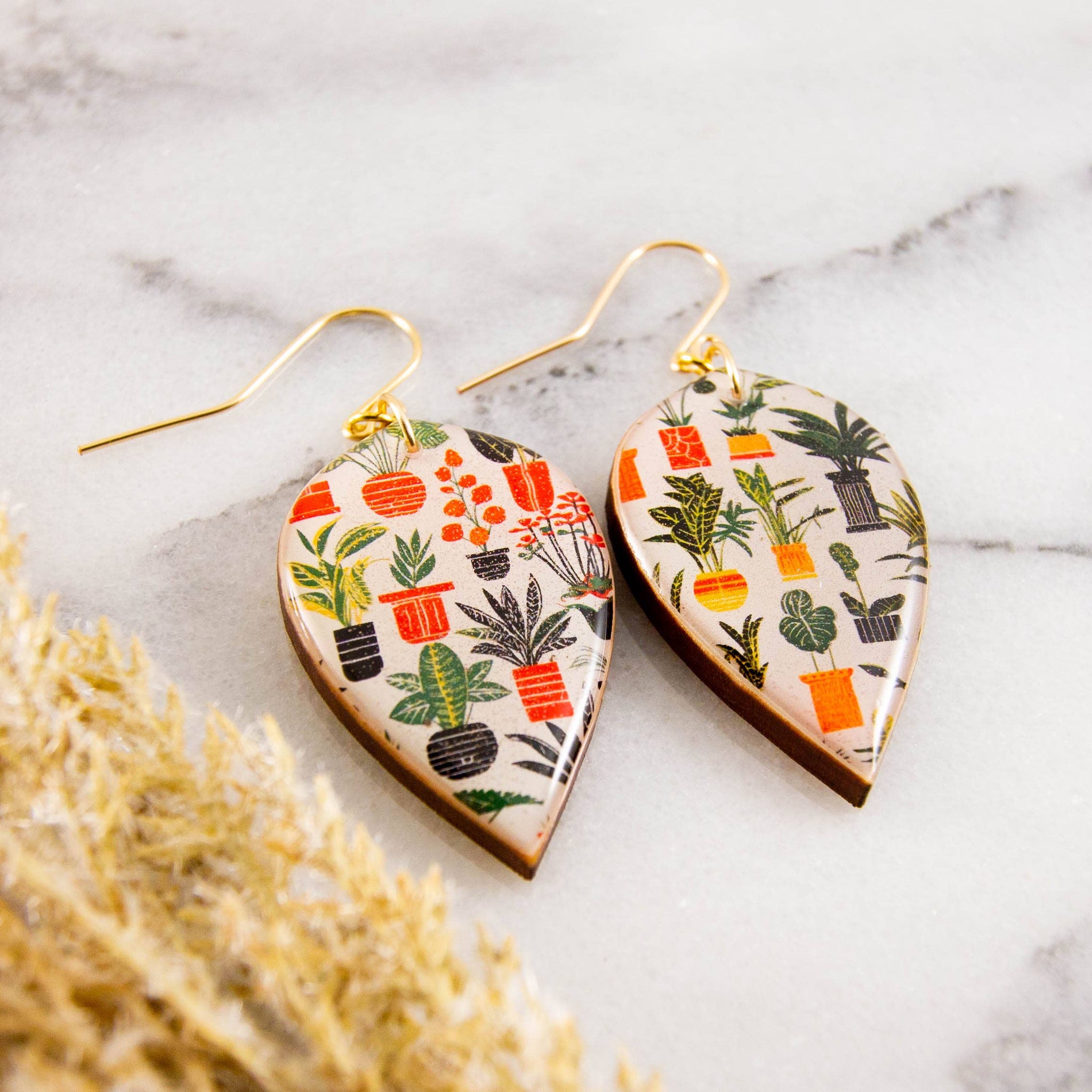 Retro Houseplant Large Leaf Earrings