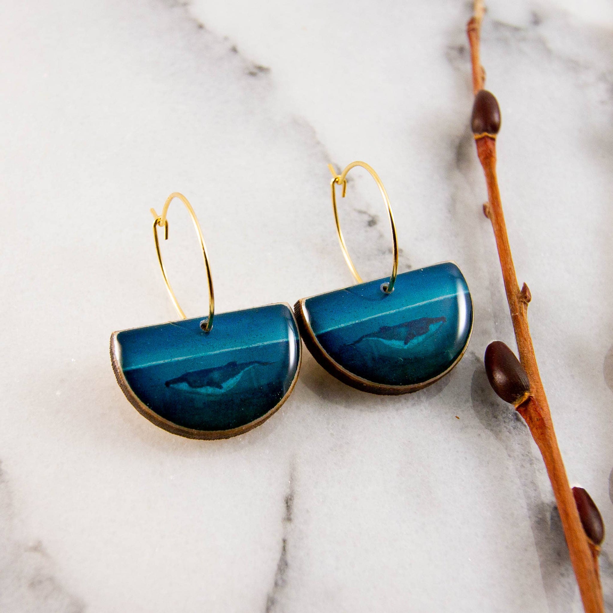 Ocean Whale Drop Hoop Earrings