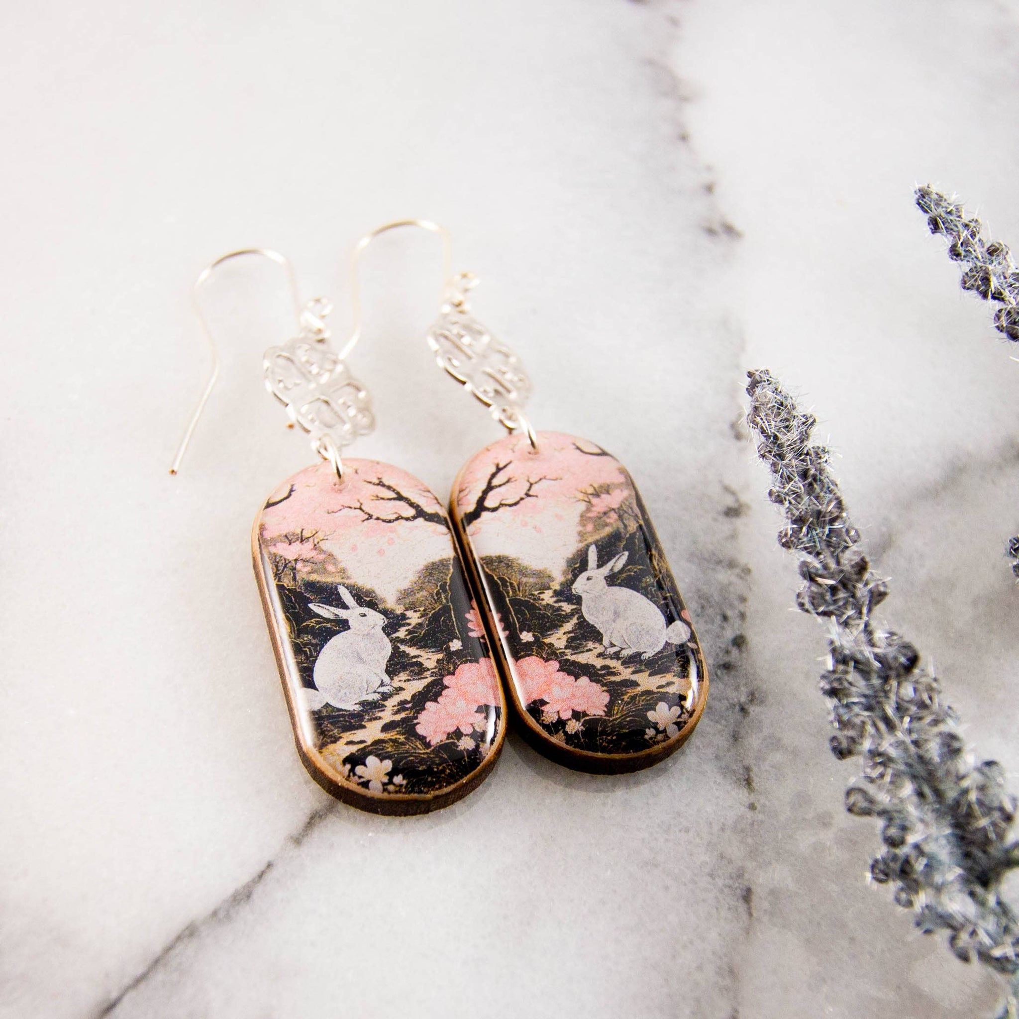 Pastel Pink Rabbit Oblong Earrings